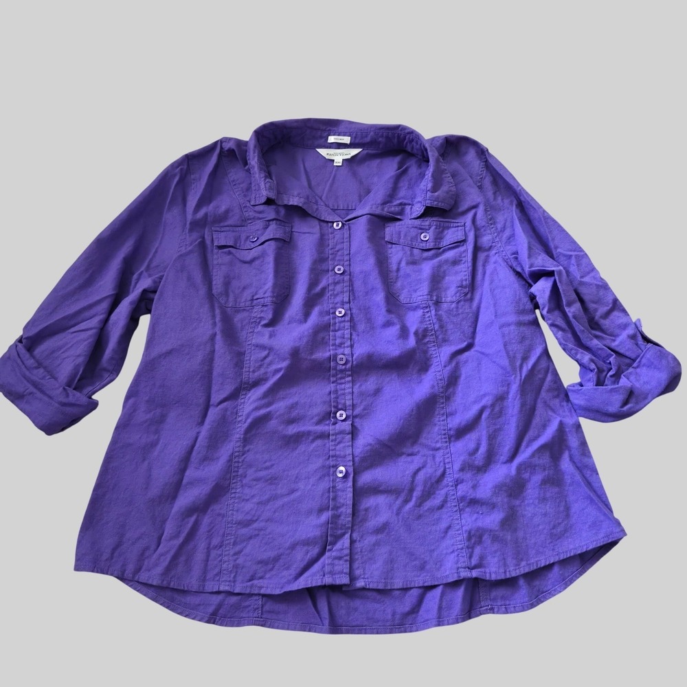 Northern Reflections Purple Linen Blend Button Down Shirt Tailored XXL Office